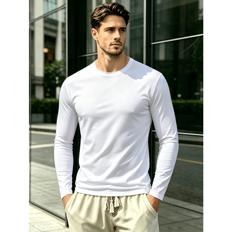 Outdoor Sports - Solid Round Neck Long Sleeve T-Shirt.