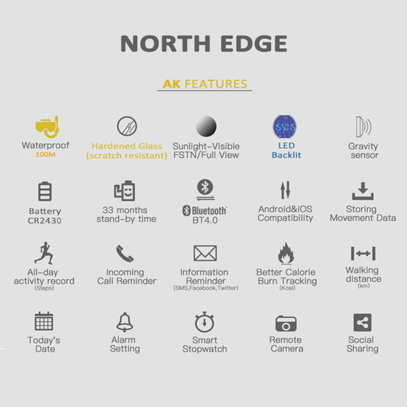 NORTH EDGE AK 100M Waterproof  - Outdoor Sport Smart Watch 评论和价格